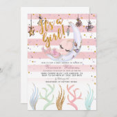 マーメイド女の子の赤ちゃんシャワー 招待状 (正面/裏面)