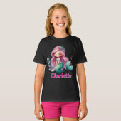 マーメイド女子のカスタムネーム ブラック Tシャツ (正面フル)