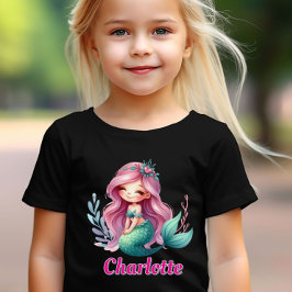 マーメイド女子のカスタムネーム ブラック Tシャツ