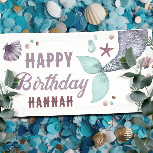 マーメイド子供の誕生日シーパープルバナー 横断幕