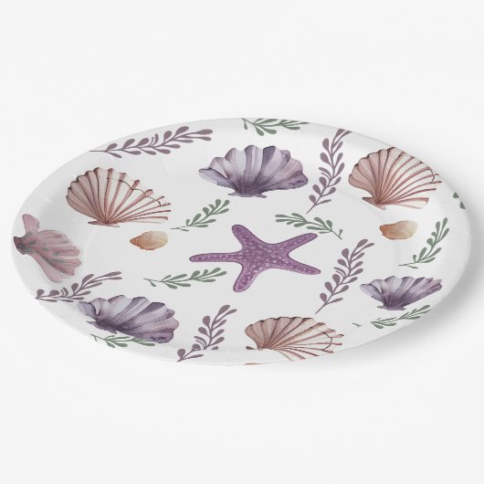 マーメイド子供の誕生日シーパープルパターン ペーパープレート (アングル)