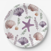マーメイド子供の誕生日シーパープルパターン ペーパープレート (正面)