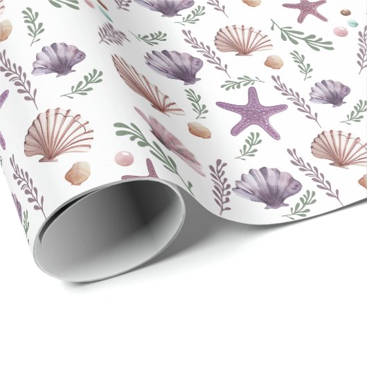マーメイド子供の誕生日シーパープルパターン ラッピングペーパー (ロールコーナー)