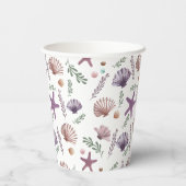 マーメイド子供の誕生日シーパープルパターン 紙コップ (裏面)