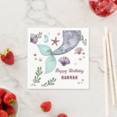 マーメイド子供の誕生日シーパープル スタンダードカクテルナプキン (インサイチュ)