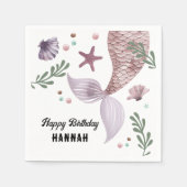 マーメイド子供の誕生日シーパープル スタンダードカクテルナプキン (正面)