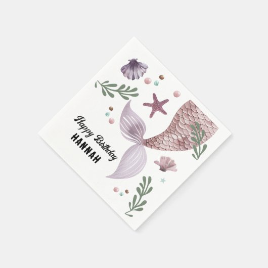 マーメイド子供の誕生日シーパープル スタンダードカクテルナプキン (角)