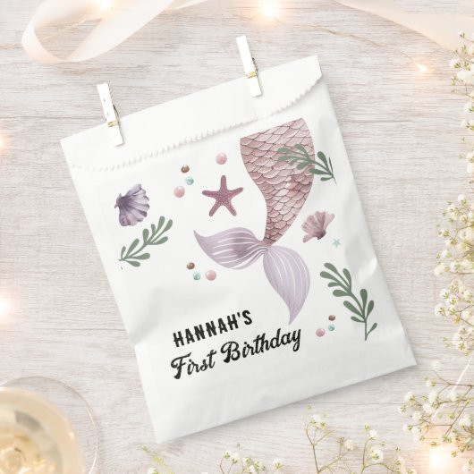 マーメイド子供の誕生日シーパープル フェイバーバッグ (クリップ留めされた状態)