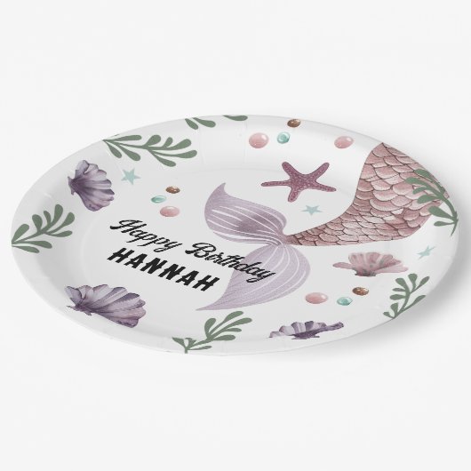 マーメイド子供の誕生日シーパープル ペーパープレート (アングル)