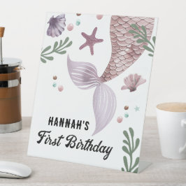 マーメイド子供の誕生日シーパープル 台座サイン