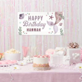 マーメイド子供の誕生日シーパープル 横断幕