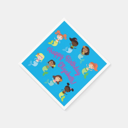 マーメイド子供の誕生日プールパーティー スタンダードカクテルナプキン (角)