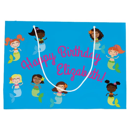 マーメイド子供の誕生日プールパーティー ラージペーパーバッグ (裏面)