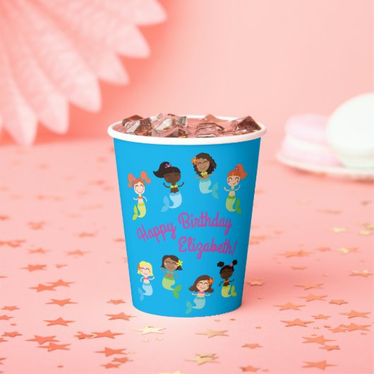 マーメイド子供の誕生日プールパーティー 紙コップ (インサイチュ)