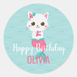 マーメイド子猫誕生日パーティー ラウンドシール