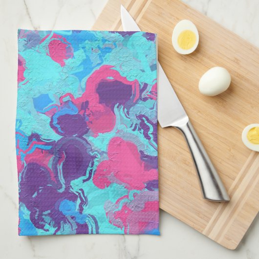 マーメイド抽象芸術(ばちゃばちゃ)跳ねる キッチンタオル (四つ折り)