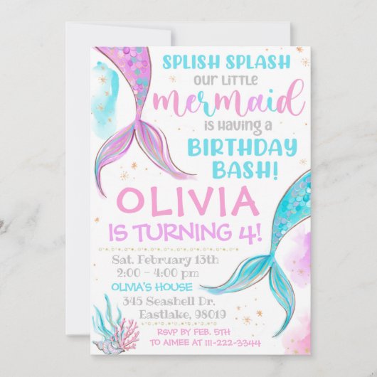 マーメイド招待状マーメイド誕生日招待状 招待状 (正面)