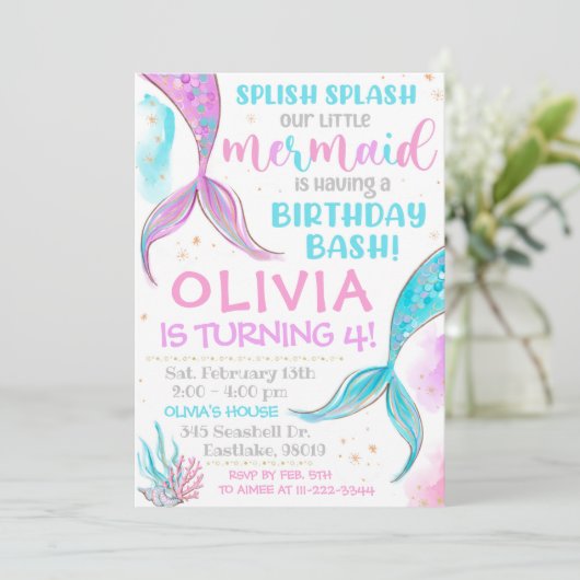 マーメイド招待状マーメイド誕生日招待状 招待状 (スタンド正面)