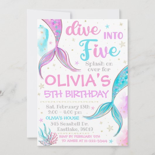 マーメイド招待状マーメイド5th誕生日招待状 招待状 (正面)