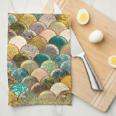 マーメイド数々のカラーグリッターグラムシーはかりで測 キッチンタオル (四つ折り)