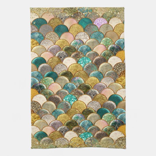 マーメイド数々のカラーグリッターグラムシーはかりで測 キッチンタオル (縦)