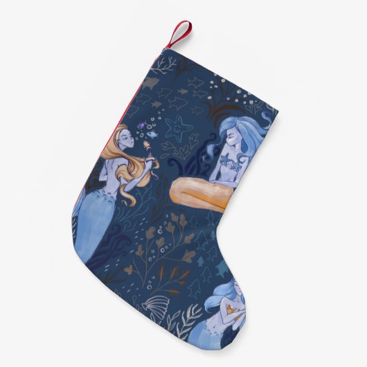 マーメイド水中シーシームレスイラストレーション スモールクリスマスストッキング (正面 (吊り時))