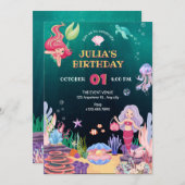 マーメイド水中動植物の誕生日 招待状 (正面/裏面)