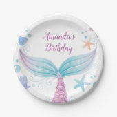 マーメイド水彩色誕生日 ペーパープレート (正面)