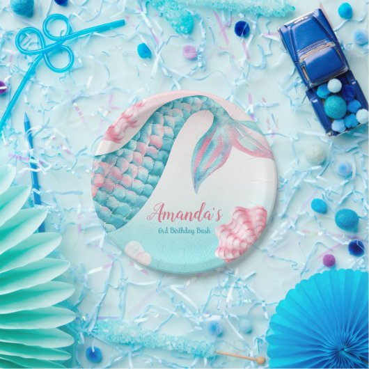 マーメイド水彩色誕生日 ペーパープレート (パーティー)