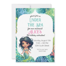 マーメイド水彩誕生日招待状テンプレート
