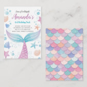 マーメイド水彩誕生日招待状 ノートカード (正面/裏面)