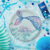 マーメイド水彩誕生日紙プレート ペーパープレート (パーティー)