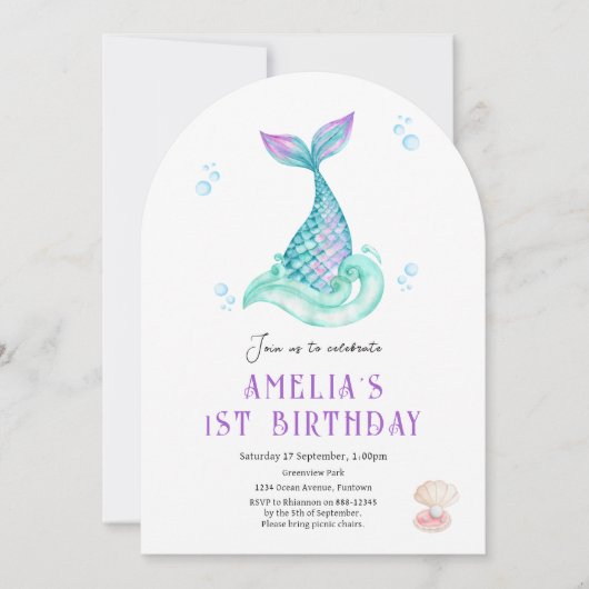マーメイド海の下で白い誕生日の招待 招待状 (正面)