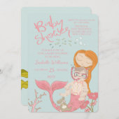 マーメイド海ガールピンクベビーシャワー招待状 招待状 (正面/裏面)