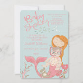 マーメイド海ガールピンクベビーシャワー招待状 招待状 (正面)