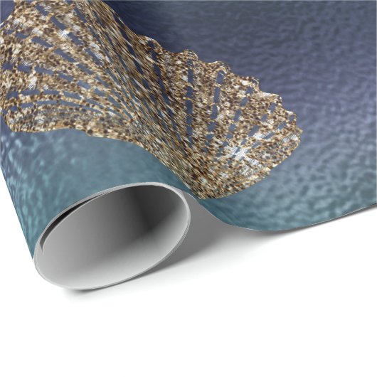 マーメイド海グリッターブルーネイビー金ゴールドシーシェル ラッピングペーパー (ロールコーナー)