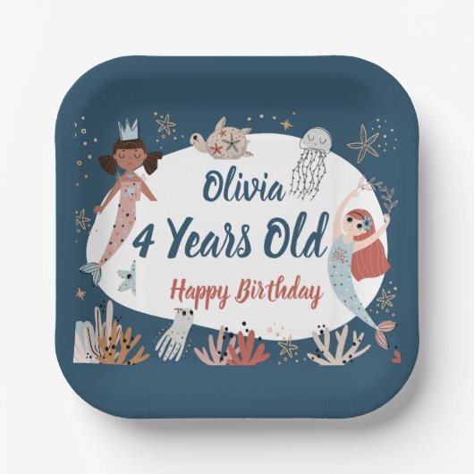 マーメイド海シービーチパーティータコ誕生日キッド ペーパープレート (正面)