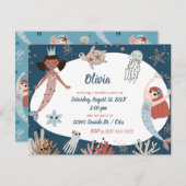 マーメイド海シービーチパーティータコ誕生日キッド 招待状 (正面/裏面)