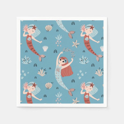 マーメイド海シービーチパーティー誕生日キッド スタンダードカクテルナプキン (正面)