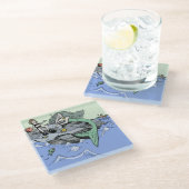 マーメイド海岸可愛い漫画ビーチのチャイルドアート ガラスコースター (アングル)