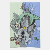 マーメイド海岸可愛い漫画ビーチのチャイルドアート キッチンタオル (縦)