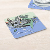 マーメイド海岸可愛い漫画ビーチのチャイルドアート スクエアペーパーコースター (アングル)