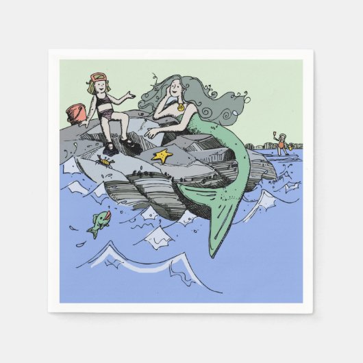 マーメイド海岸可愛い漫画ビーチのチャイルドアート スタンダードカクテルナプキン (正面)