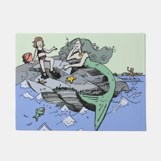 マーメイド海岸可愛い漫画ビーチのチャイルドアート ドアマット (正面)