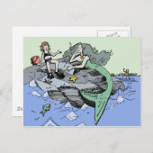 マーメイド海岸可愛い漫画ビーチのチャイルドアート ポストカード (正面/裏面)