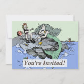 マーメイド海岸可愛い漫画ビーチのチャイルドアート 招待状 (正面)
