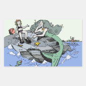 マーメイド海岸可愛い漫画ビーチのチャイルドアート 長方形シール (正面)