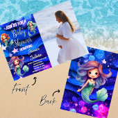 マーメイド深いブルーパープルシーフォトベビーシャワー 招待状