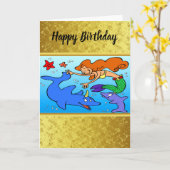 マーメイド漫画海水中イルカ芸術作品 カード (黄色い花)