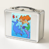 マーメイド漫画海水中イルカ芸術作品 メタルランチボックス (正面)